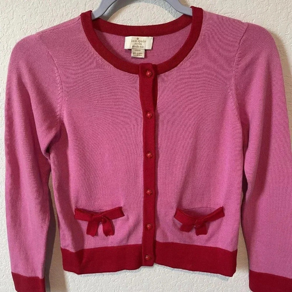 Kate Spade New York Cardigan Big Girls 8Y Pink Red Button Up Cotton - Picture 2 of 10